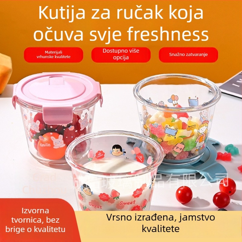 Staklena zdjela za hranu sa poklopcem, mikrovalna sigurnost, jednodjelna