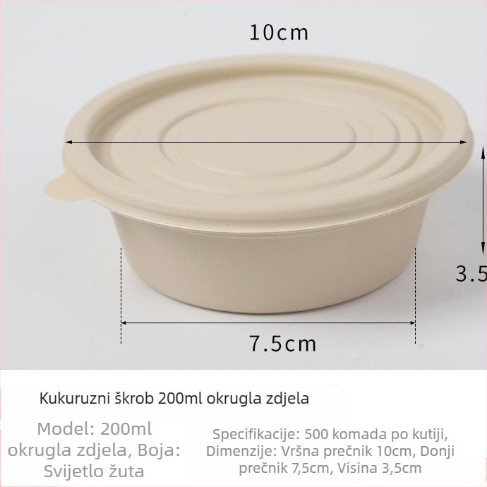 Jednokratna okrugla zdjelica za juhu od kukuruznog škroba, mikrovalno sigurna, biološki razgradiva (200 ml, kukuruzni škrob, mikrovalno sigurna)