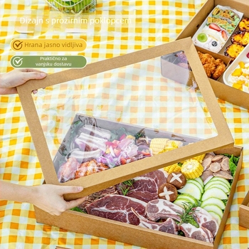 Jednokratna kutija za obrok za piknik i kampiranje, pravokutni Kraft papir, ispis logotipa, prilagodba obrade dostupna, nije pogodna za mikrovalnu