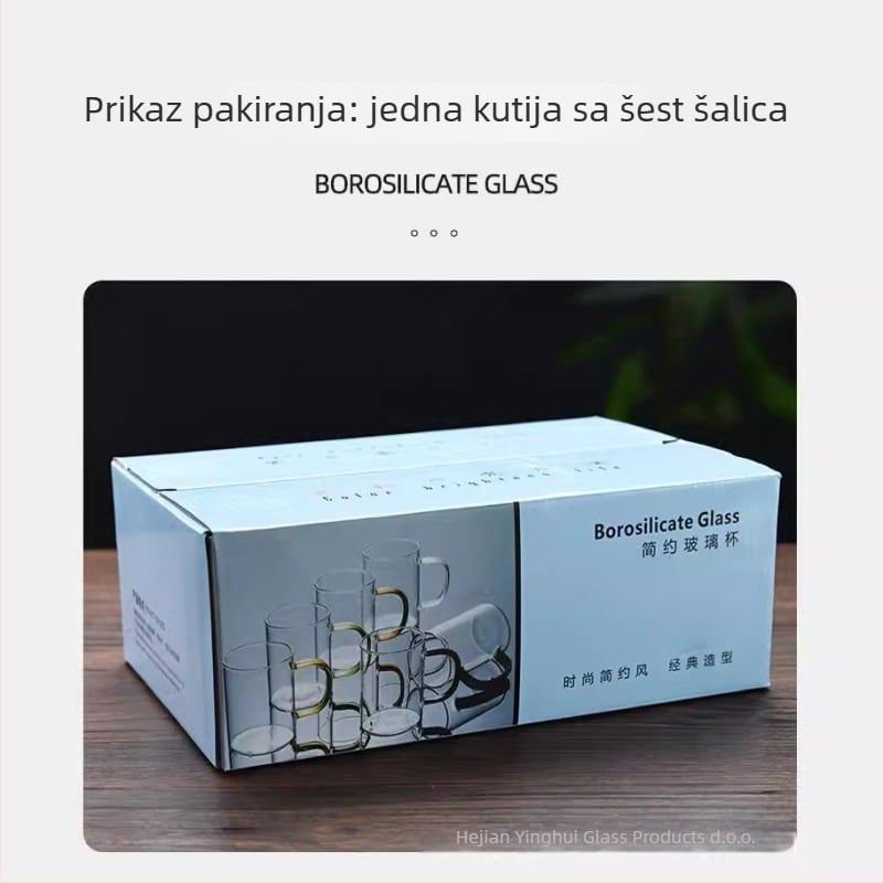 Šest čaša od borosilikatnog stakla s drškom, otporne na toplinu, poklon kutija