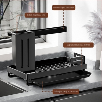 Višenamjenski kuhinjski stalak za krpe i spužve, bez bušenja, od karbonskog čelika, stolnog dizajna, s jednim nivoom