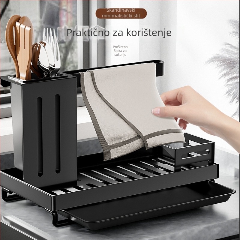 Višenamjenski kuhinjski stalak za krpe i spužve, bez bušenja, od karbonskog čelika, stolnog dizajna, s jednim nivoom