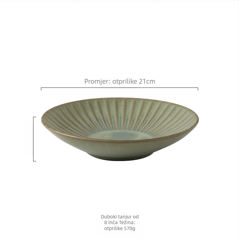Set posuđa za stol (zdjela, žlica, tanjuri) - keramika, okrugli oblik, mikrovalna pogodno, pod glazurom, retro stil