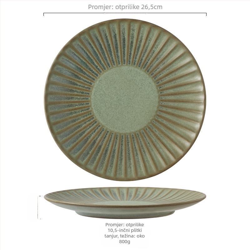 Set posuđa za stol (zdjela, žlica, tanjuri) - keramika, okrugli oblik, mikrovalna pogodno, pod glazurom, retro stil