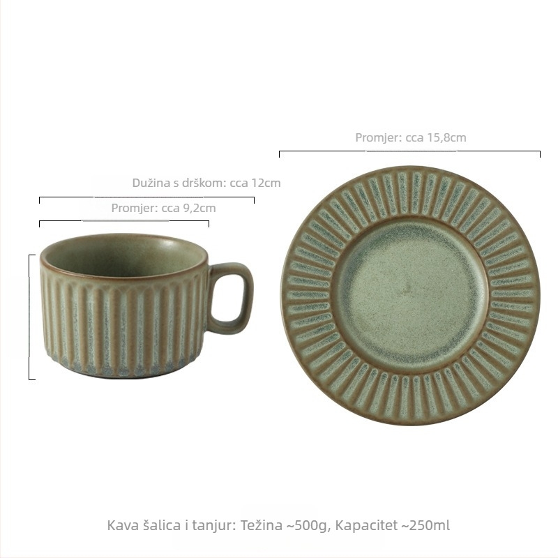 Set posuđa za stol (zdjela, žlica, tanjuri) - keramika, okrugli oblik, mikrovalna pogodno, pod glazurom, retro stil