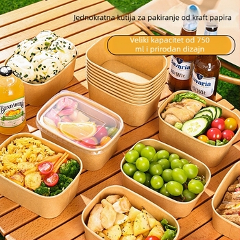 Jednokratna zdjela od kraft papira s okruglim poklopcem – kapacitet 750 ml, standardna debljina, nerazgradivo