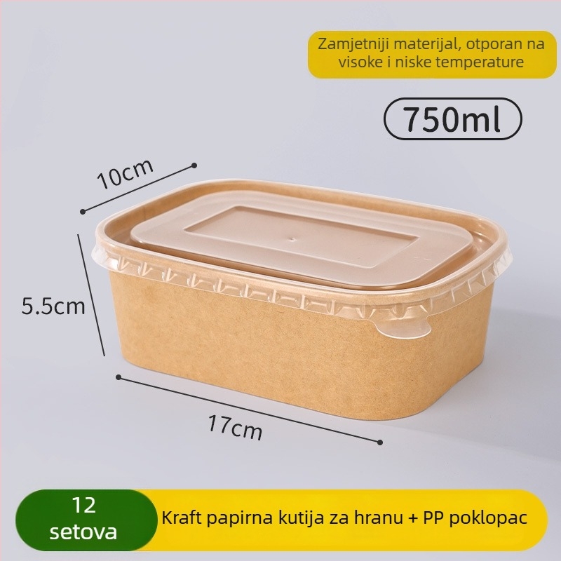 Jednokratna zdjela od kraft papira s okruglim poklopcem – kapacitet 750 ml, standardna debljina, nerazgradivo