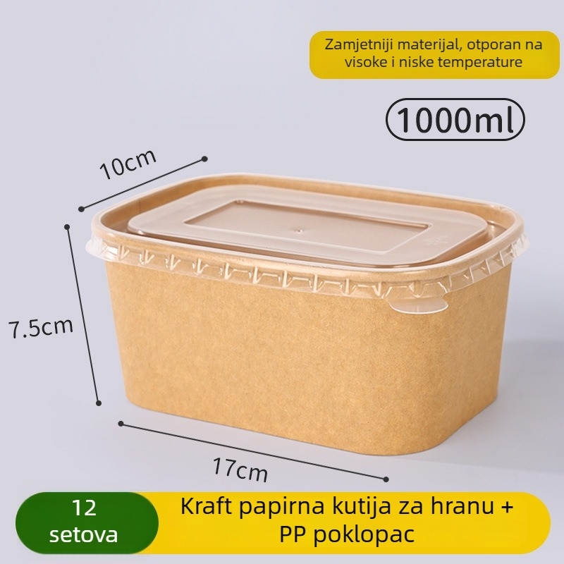 Jednokratna zdjela od kraft papira s okruglim poklopcem – kapacitet 750 ml, standardna debljina, nerazgradivo