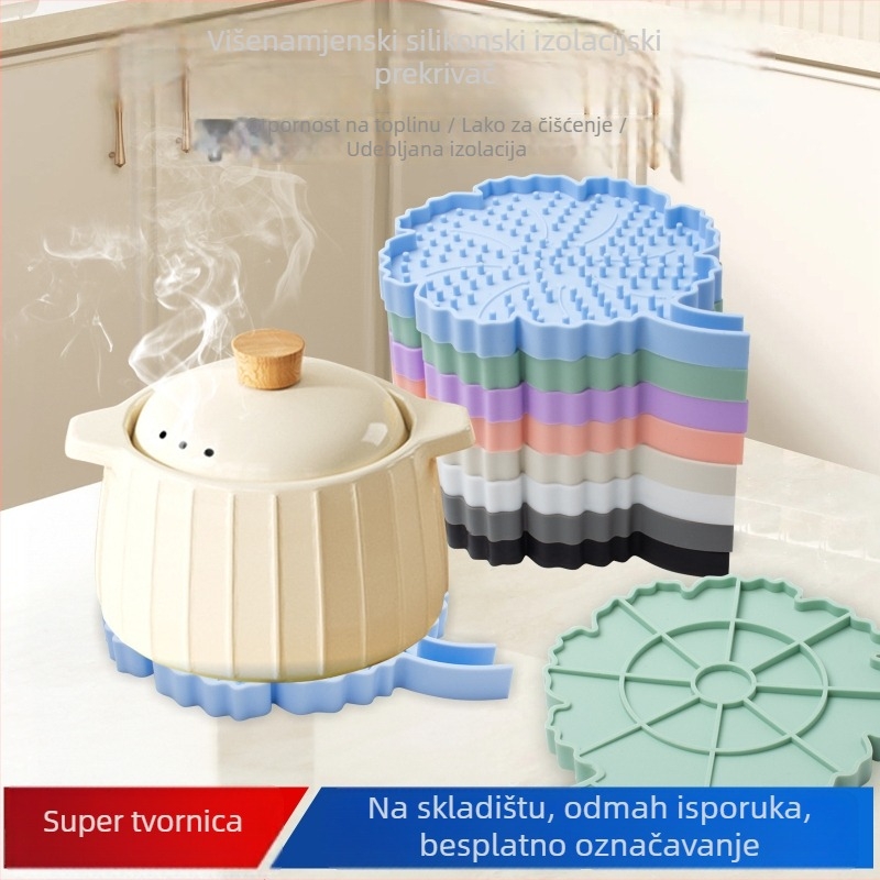Moderna minimalistička jednobojna silikon podmetač za tanjire — otporna na toplinu, nepravilnog oblika, podmetač za tanjire, čaše i drenazna podloga