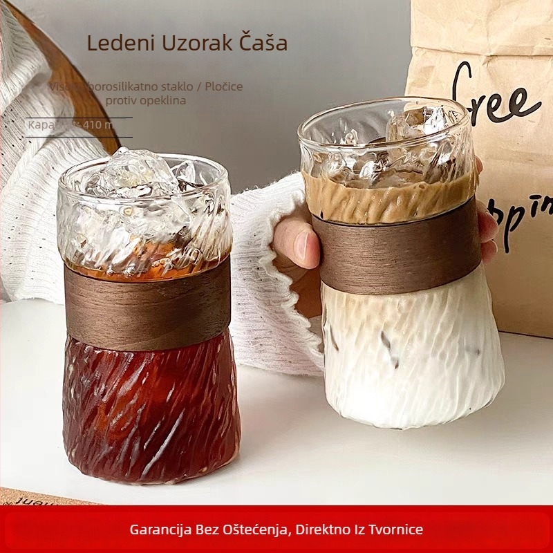 Set čaša od borosilikatnog stakla, izoliran i otporan na visoke temperature, moderan minimalistički stil, okrugli bez ručke, ručno izlivano