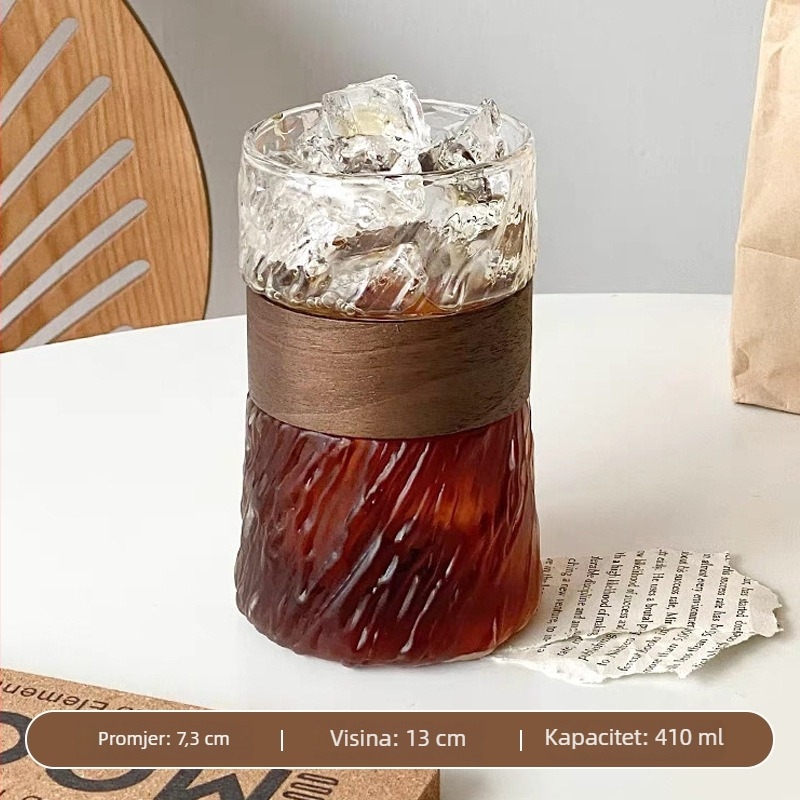 Set čaša od borosilikatnog stakla, izoliran i otporan na visoke temperature, moderan minimalistički stil, okrugli bez ručke, ručno izlivano