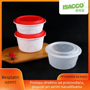 Isacco jednokratna plastična kutija za obrok, okrugla s poklopcem, prehrambena plastika, mikrovalna sigurna, s kopčom protiv krađe, 1080/1280/1580 ml