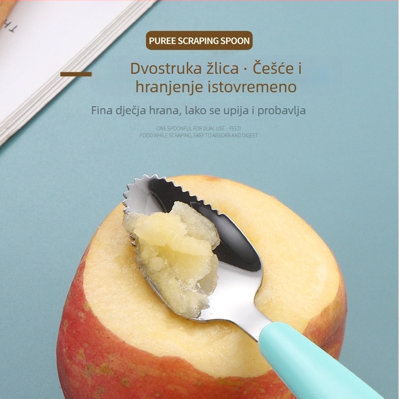 Dvostruko glavna silikonska žlica za bebe, materijal 304, set od 2, za voćni pire, od 3 mjeseca