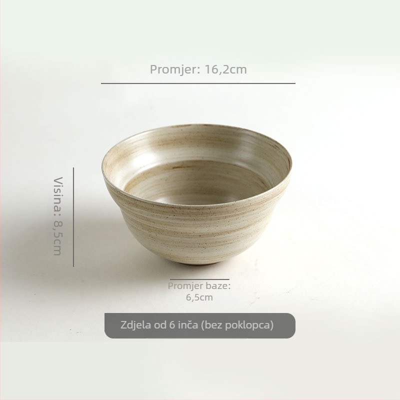 Ceramicni set posuđa: zdjele, tanjuri i pribor, površina ručno oslikana, kružni oblik, mikrovalna pogodna, jednofarbni završni sloj, idealan poklon za useljenje