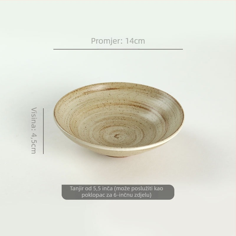 Ceramicni set posuđa: zdjele, tanjuri i pribor, površina ručno oslikana, kružni oblik, mikrovalna pogodna, jednofarbni završni sloj, idealan poklon za useljenje