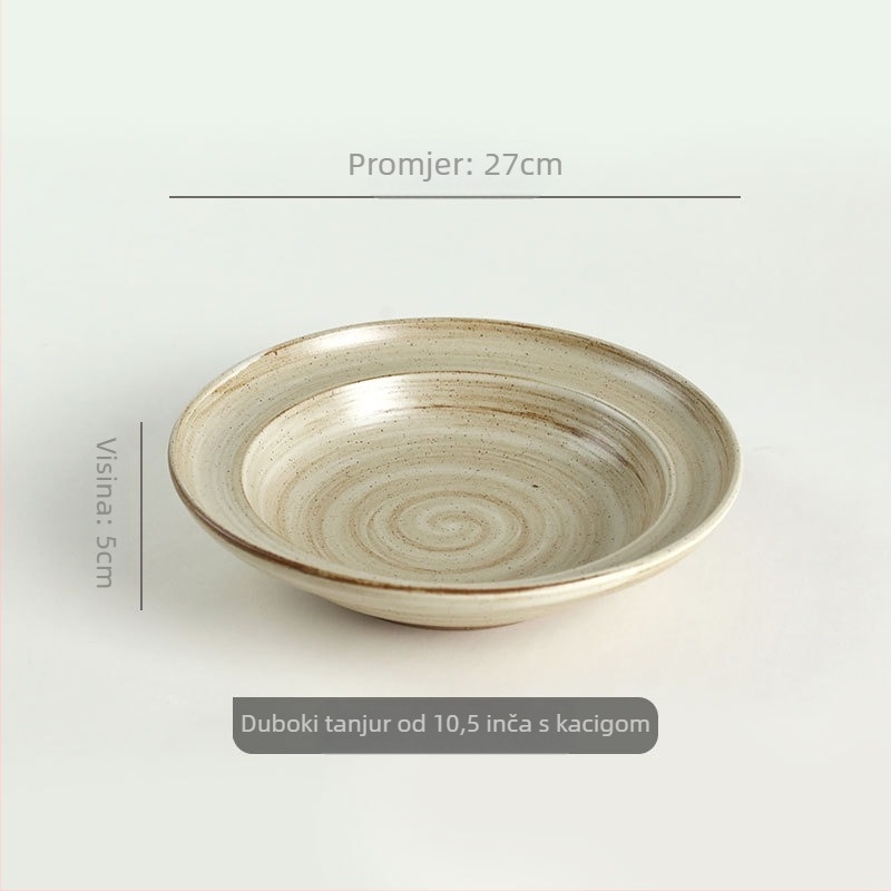 Ceramicni set posuđa: zdjele, tanjuri i pribor, površina ručno oslikana, kružni oblik, mikrovalna pogodna, jednofarbni završni sloj, idealan poklon za useljenje