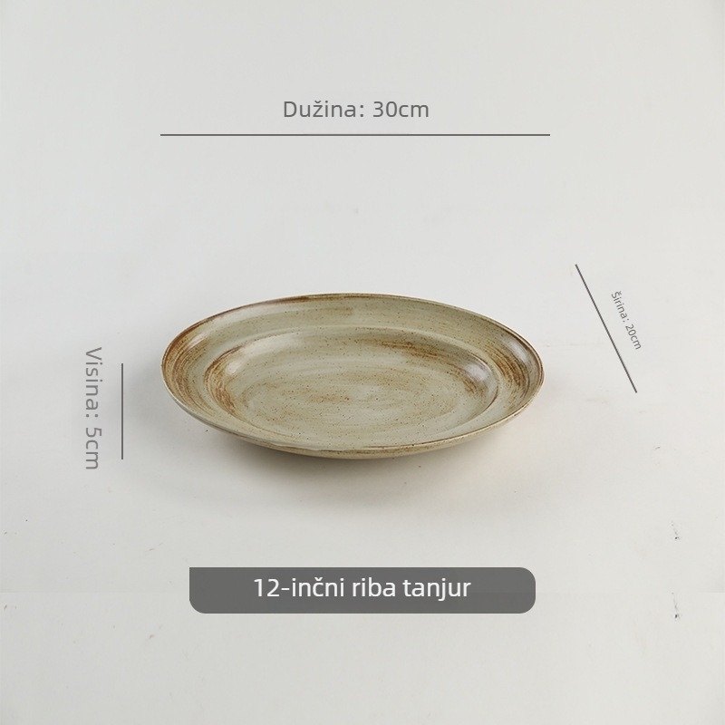 Ceramicni set posuđa: zdjele, tanjuri i pribor, površina ručno oslikana, kružni oblik, mikrovalna pogodna, jednofarbni završni sloj, idealan poklon za useljenje
