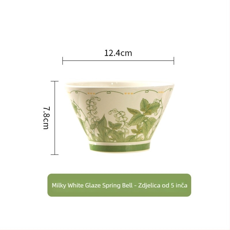 Keramički servis za posluživanje s motivom Lily of the Valley, duboki tanjuri i zdjele, moderni minimalistički stil, promjer 20 cm, premium model 2026, tanjur za ribu i zdjela za juhu i rezance