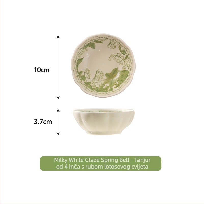 Keramički servis za posluživanje s motivom Lily of the Valley, duboki tanjuri i zdjele, moderni minimalistički stil, promjer 20 cm, premium model 2026, tanjur za ribu i zdjela za juhu i rezance