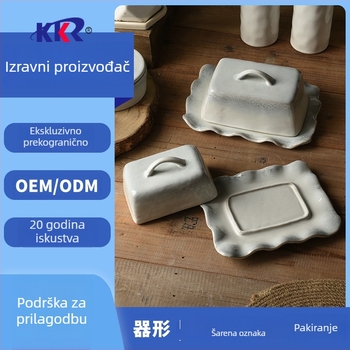 Keramički tanjur za maslac s poklopcem, skandinavski nepravilni stil, mogućnost tiska logotipa