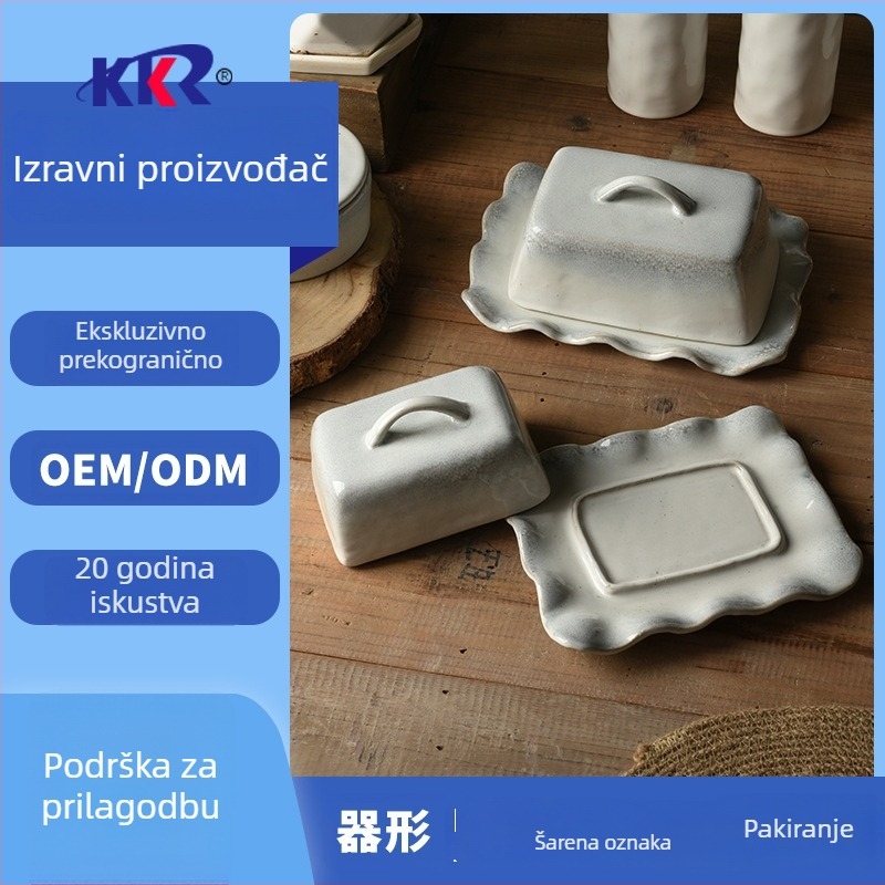 Keramički tanjur za maslac s poklopcem, skandinavski nepravilni stil, mogućnost tiska logotipa