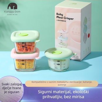 Set posuđa za djecu s poklopcima od silikona i staklenim zdjelicama, 20 kom; kutije za mlijeko u stilu tri kvadrata, lagani luksuz, svježi i slatki