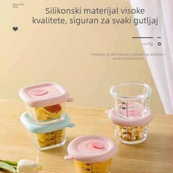 Set posuđa za djecu s poklopcima od silikona i staklenim zdjelicama, 20 kom; kutije za mlijeko u stilu tri kvadrata, lagani luksuz, svježi i slatki