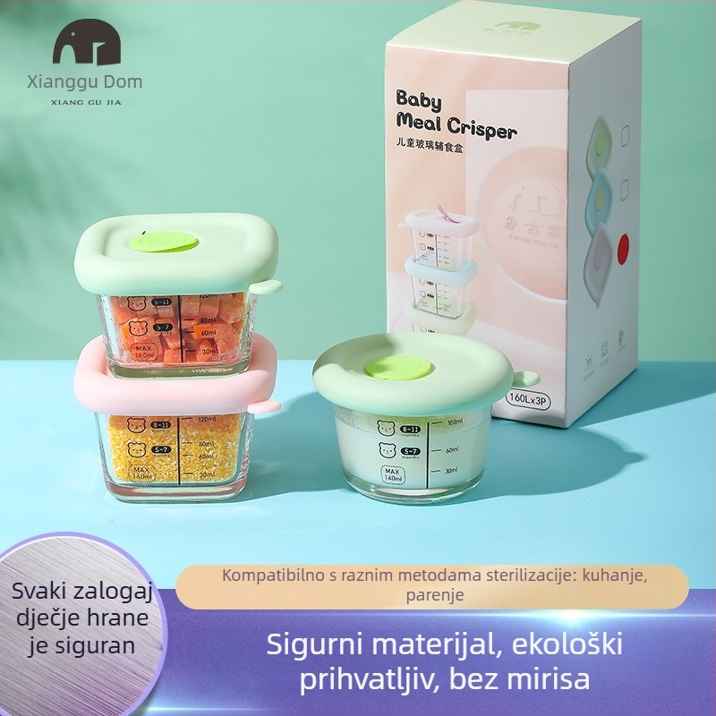 Set posuđa za djecu s poklopcima od silikona i staklenim zdjelicama, 20 kom; kutije za mlijeko u stilu tri kvadrata, lagani luksuz, svježi i slatki