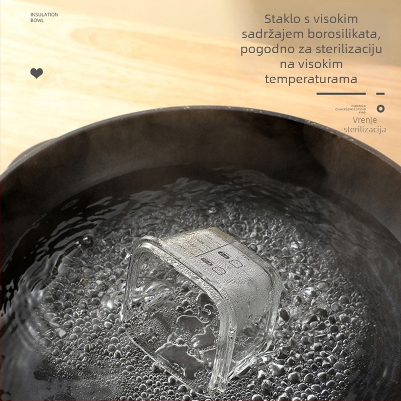 Set posuđa za djecu s poklopcima od silikona i staklenim zdjelicama, 20 kom; kutije za mlijeko u stilu tri kvadrata, lagani luksuz, svježi i slatki
