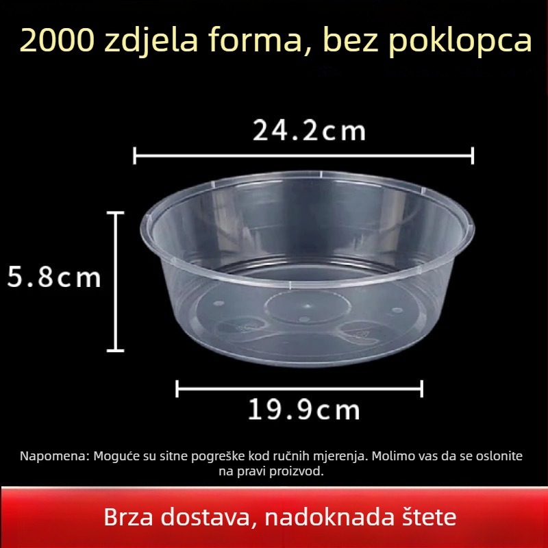 Jednokratni tanjur za dostavu, okrugli oblik, poliestersko vlakno, mikrovalna pećnica sigurno, biološki razgradivo