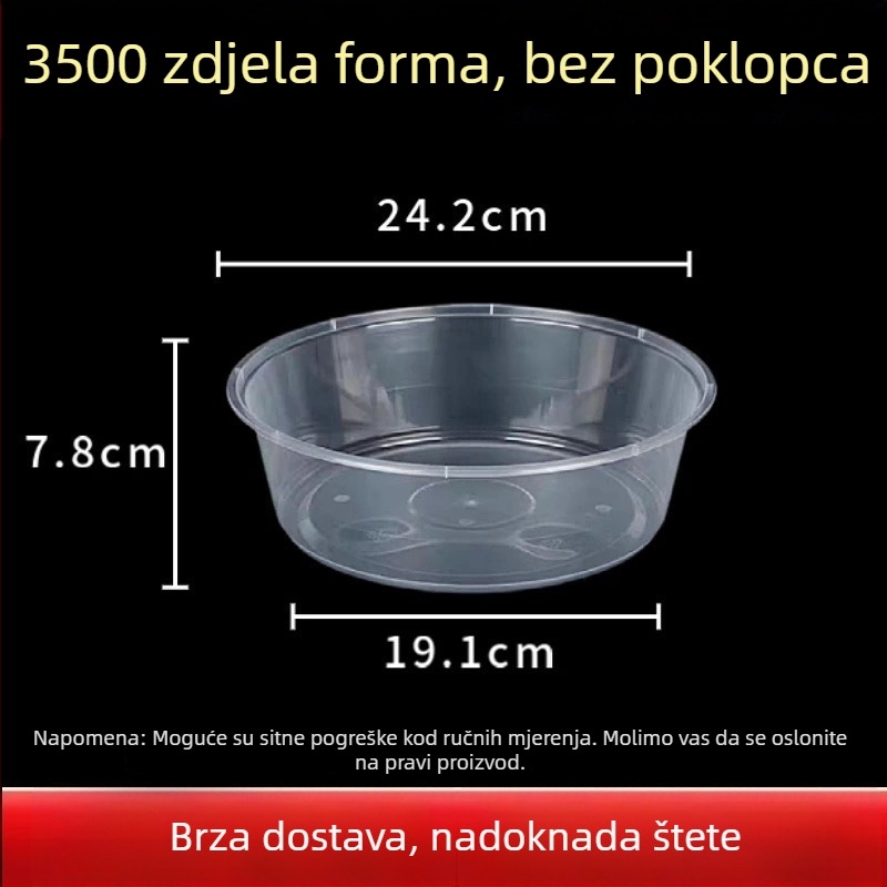 Jednokratni tanjur za dostavu, okrugli oblik, poliestersko vlakno, mikrovalna pećnica sigurno, biološki razgradivo