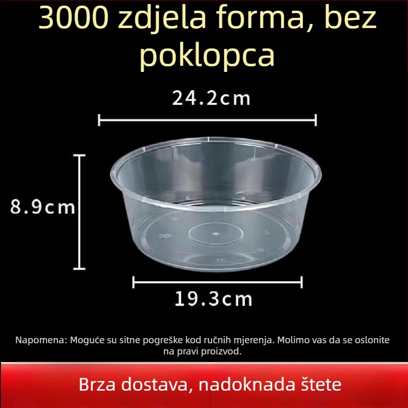 Jednokratni tanjur za dostavu, okrugli oblik, poliestersko vlakno, mikrovalna pećnica sigurno, biološki razgradivo