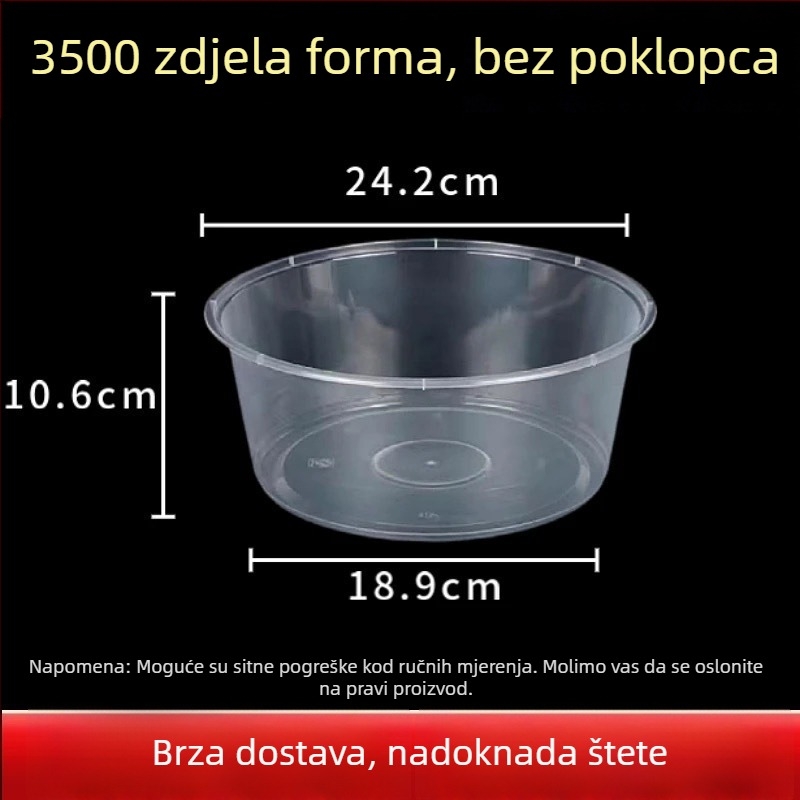 Jednokratni tanjur za dostavu, okrugli oblik, poliestersko vlakno, mikrovalna pećnica sigurno, biološki razgradivo