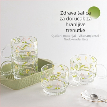 Šalice za kavu od soda-lime stakla s drškom, debelim dnom i otisnutim uzorkom