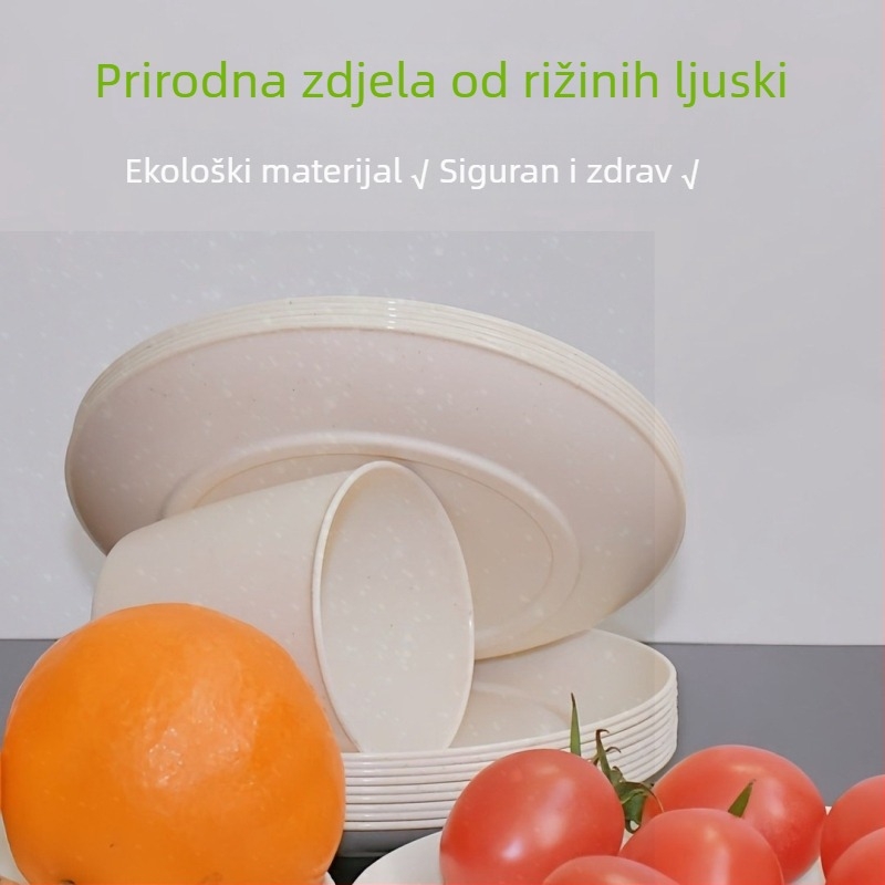 Biološki razgradivi set jednokratnih zdjelica i štapića od rižine ljuske, debeli dizajn, otporan na visoke temperature, za piknike, ekološki prihvatljivo, za vjenčane bankete i kućnu upotrebu.