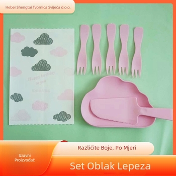 Jednokratni set za tortu: nož, vilicu i tanjur s europskim stilom zakrivljenom vilicom i dizajnom oblaka na ploči; plast, debljina 0,5, otisnuti logo, mogućnost prilagodbe, 300 setova