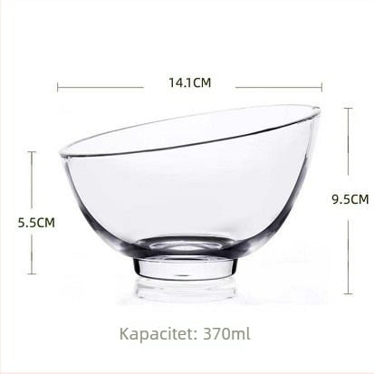 Staklena zdjela u japanskom stilu za dessert, salatu i začine; eliptični oblik, jednostavan dizajn, moderni minimalistički stil; mikrovalna nije prikladna
