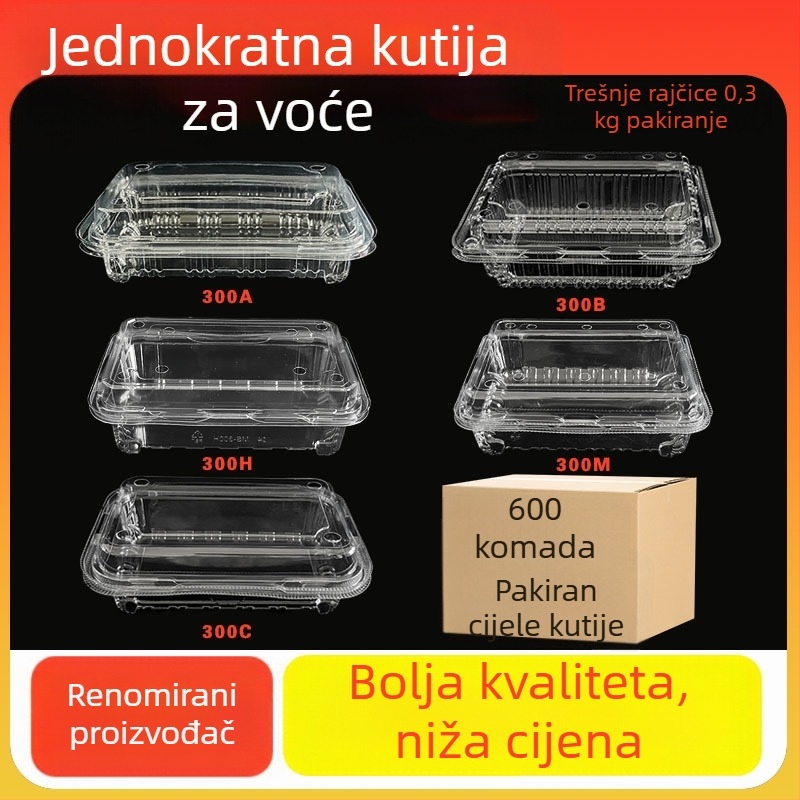 Jednokratna kutija za voće 300B – pakiranje za lubenicu i jagode, biorazgradivi materijal, 100 kom, prilagodba obrade, tiskano logo, broj licence proizvodnje Hubei XK16-204-00918