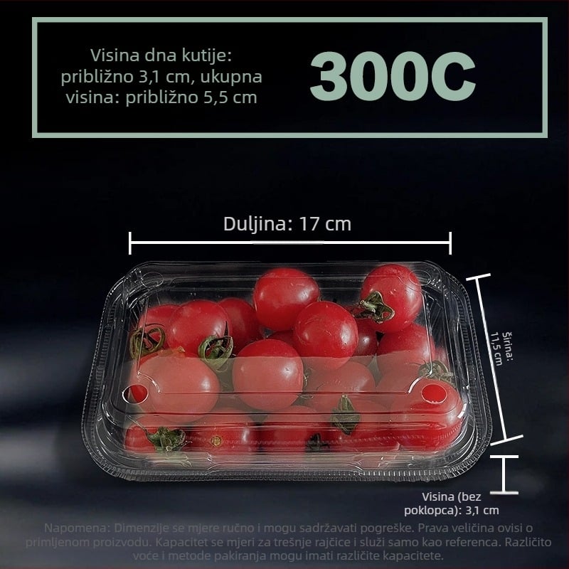Jednokratna kutija za voće 300B – pakiranje za lubenicu i jagode, biorazgradivi materijal, 100 kom, prilagodba obrade, tiskano logo, broj licence proizvodnje Hubei XK16-204-00918