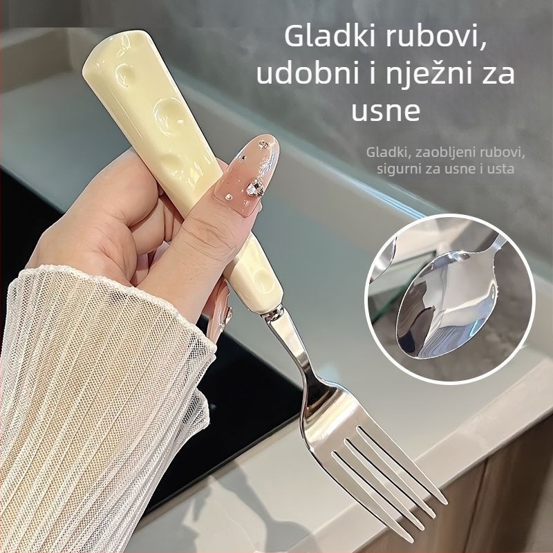 Set vilica za sir i desertna žlica – nehrđajući čelik, ogledno poliranje, crtani uzorak, pakiranje u jednom komadu
