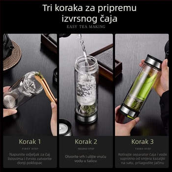 Čaša za čaj s dvostrukim stijenkama i sustavom za razdvajanje čaja, nepropusna brtva, otporna na visoke temperature, s filtrom, kutija za poklon, prilagodljiva