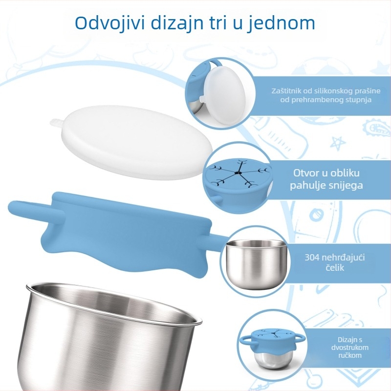 Dječji silikonasti čašica za užinu s odvojivim spremnikom od nehrđajućeg čelika, protiv prosipanja, 3-djelni set, za djecu od 12 mjeseci