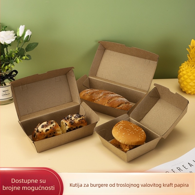 Jednokratna kutija za hranu od kraft kartona za burgere, paket 200 komada, nije pogodno za mikrovalnu, tiskanje logotipa moguće, prilagodba dostupna