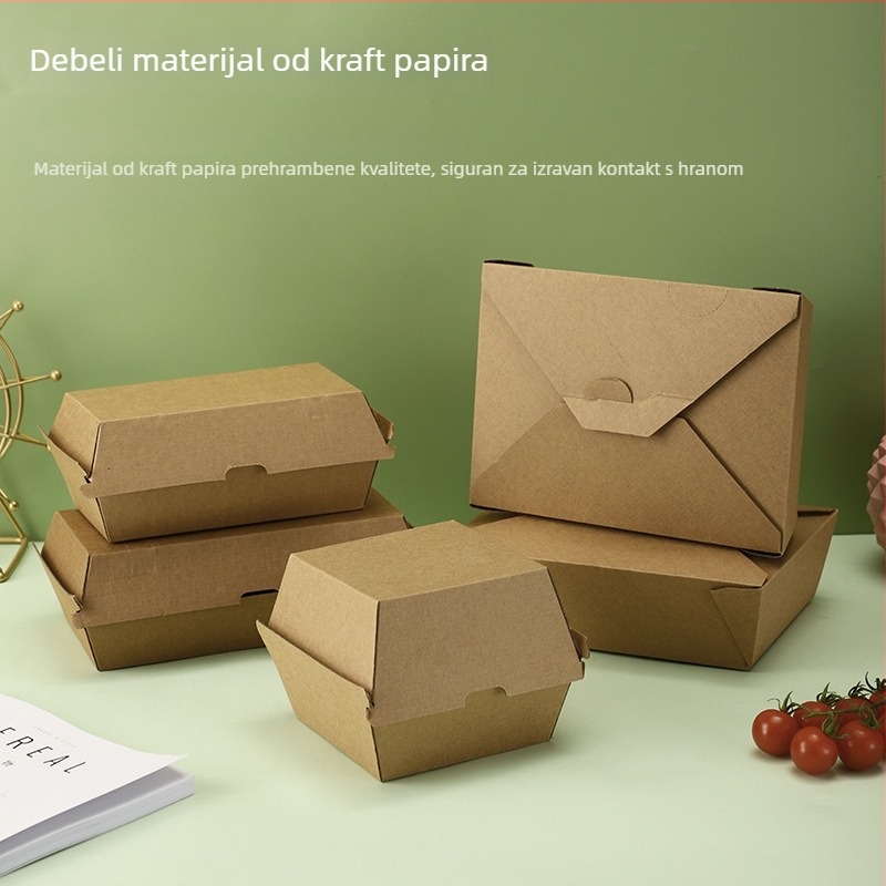 Jednokratna kutija za hranu od kraft kartona za burgere, paket 200 komada, nije pogodno za mikrovalnu, tiskanje logotipa moguće, prilagodba dostupna