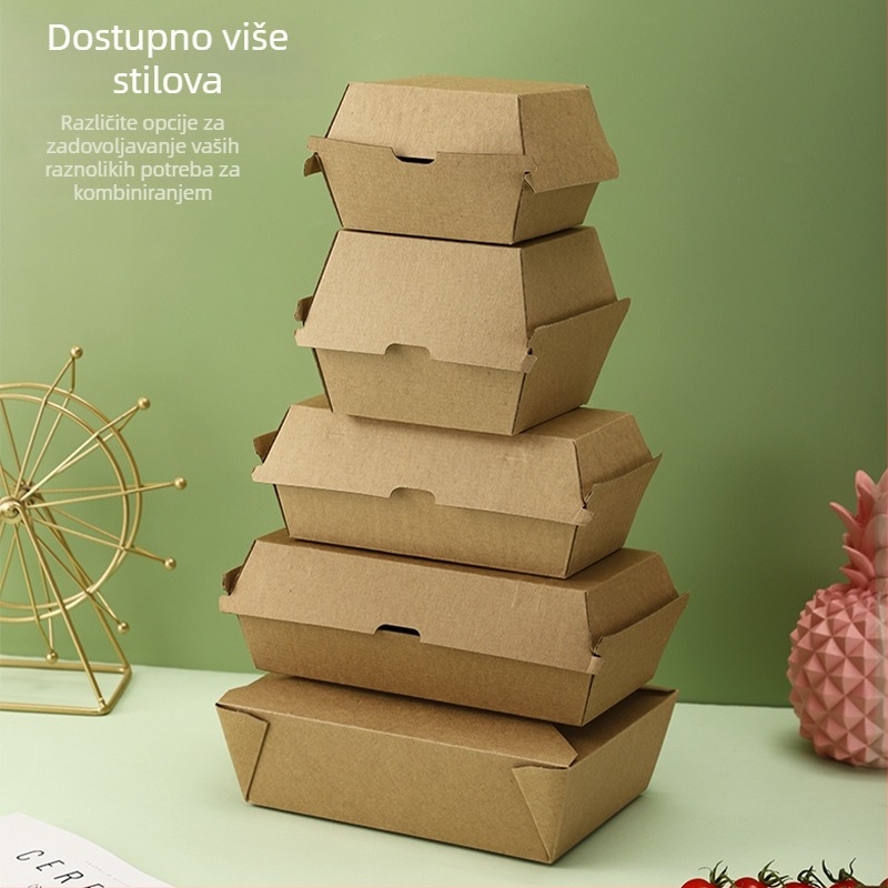 Jednokratna kutija za hranu od kraft kartona za burgere, paket 200 komada, nije pogodno za mikrovalnu, tiskanje logotipa moguće, prilagodba dostupna