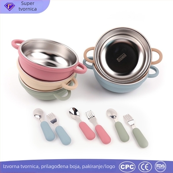 Set zdjela za hranjenje bebe, 3-dijelni set, nehrđajući čelik, za bebe starije od 3 mjeseca, minimalistički dizajn
