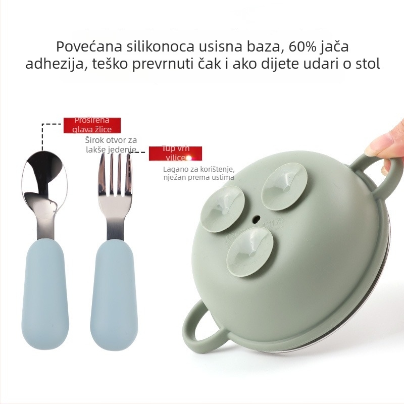 Set zdjela za hranjenje bebe, 3-dijelni set, nehrđajući čelik, za bebe starije od 3 mjeseca, minimalistički dizajn