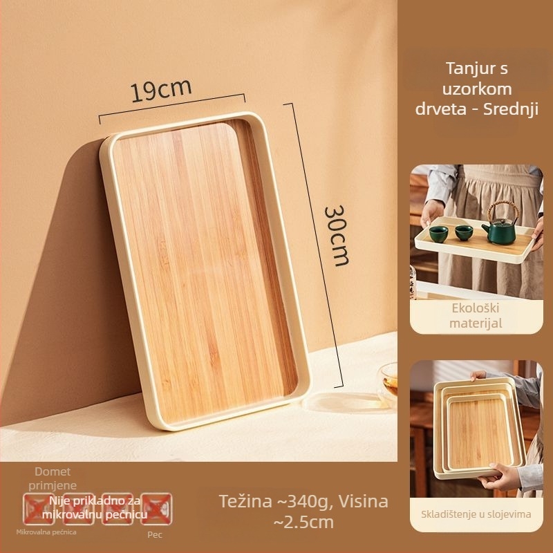 Plastični pladanj nordijskog stila s imitacijom drveta za posluživanje čaja i voća