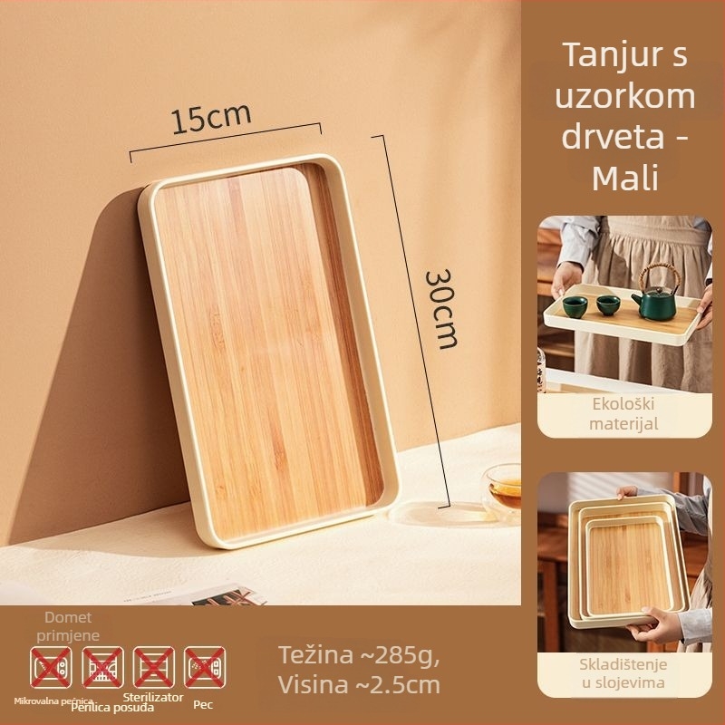 Plastični pladanj nordijskog stila s imitacijom drveta za posluživanje čaja i voća