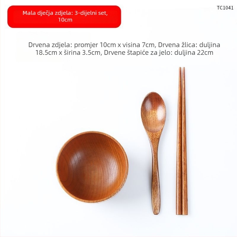 Japanskog stila drveni set zdjela za rižu i juhu, okrugli oblik, površina s nerafiniranim lakom, gravirano i prilagodljivo